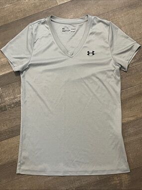 Under Armour Women's Light Gray V-Neck Performance Tee with Logo